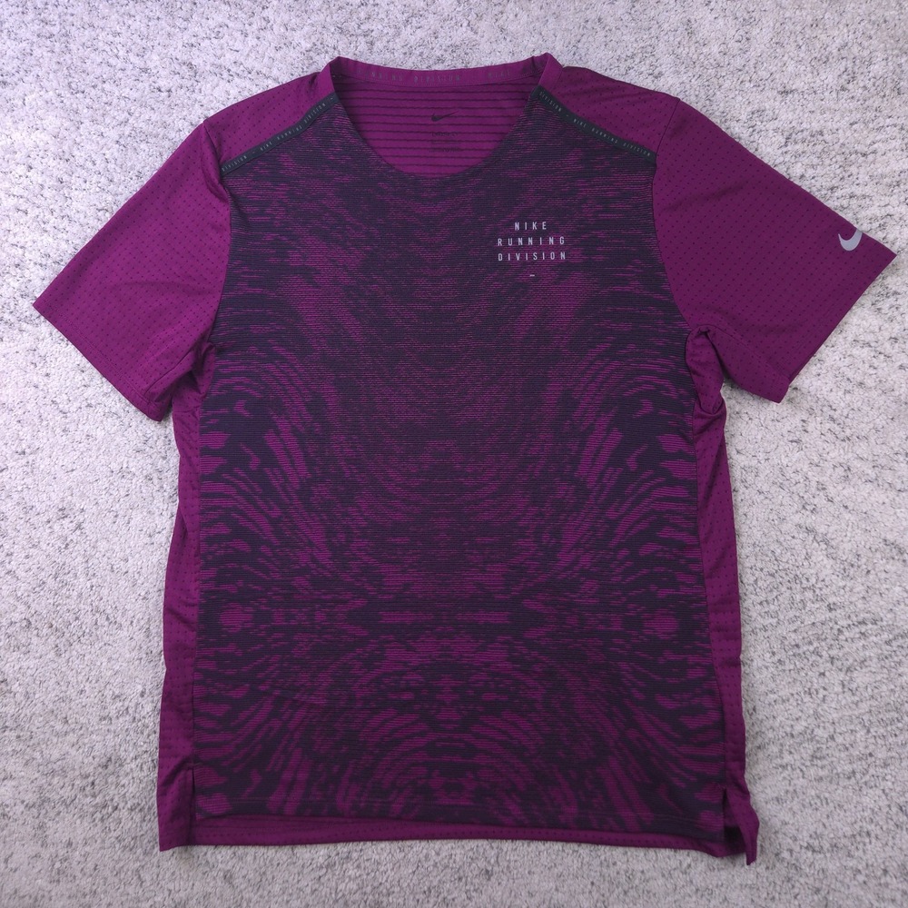 Nike Running Division Shirt Mens Medium Top Short Sleeve Purple Dri Fit Pattern